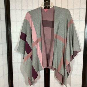 Talbots Ruana Wrap Grey Pink Mauve Poncho Cape One Size Cotton Viscose Soft